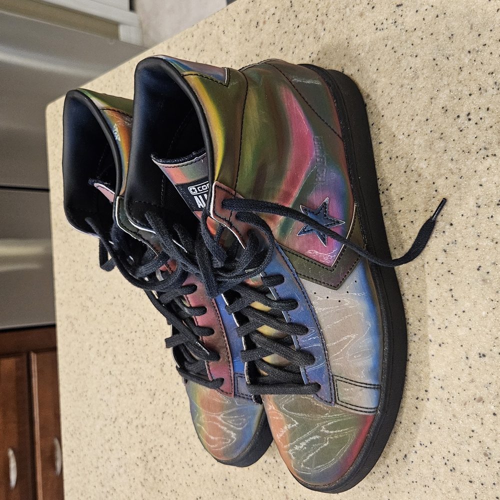 Converse Iridescent High-Top Sneakers with Leather Finish - Picture 4 of 6